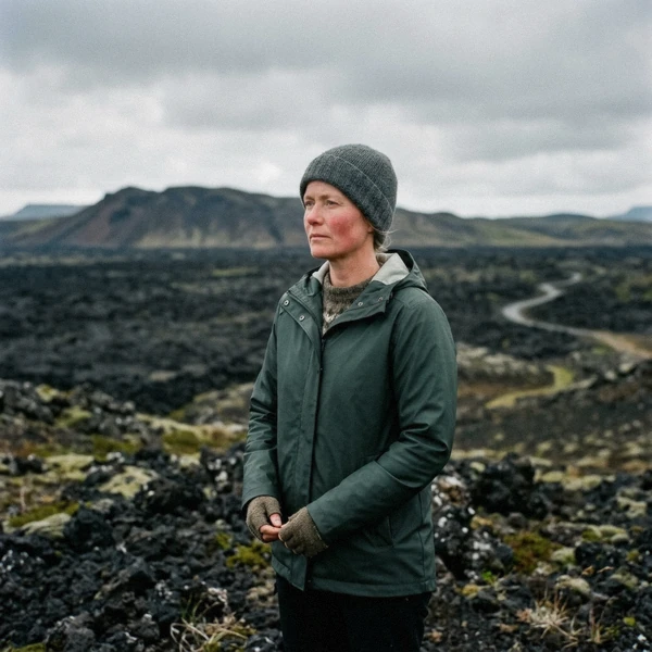 Kristín Ólafsdóttir, the hiking writer who walks and checks the Fagradalsfjall volcano tour routes on the Reykjanes peninsula